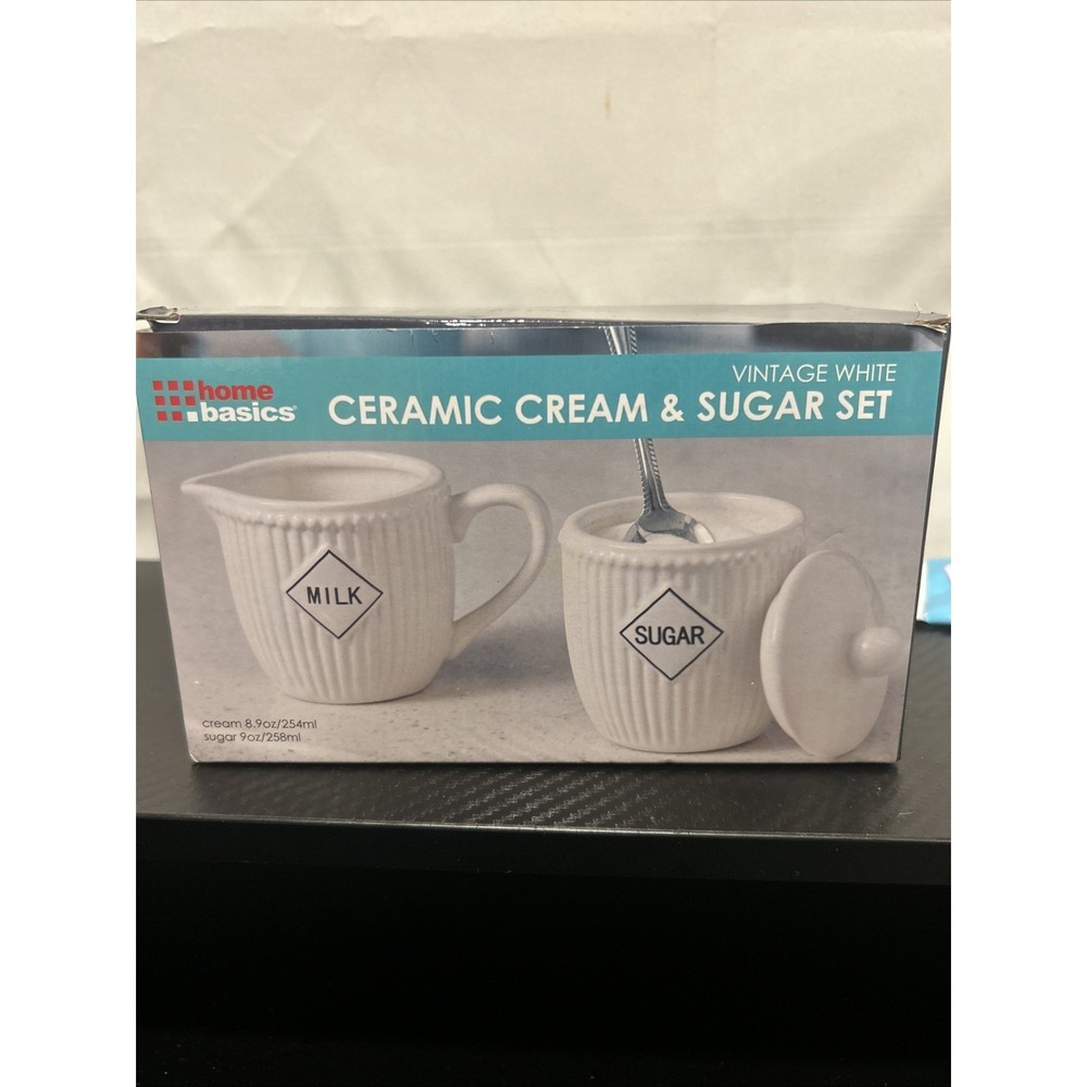 Home Basics MILK and SUGAR Serving Set W LID VINTAGE WHITE NEW‎
